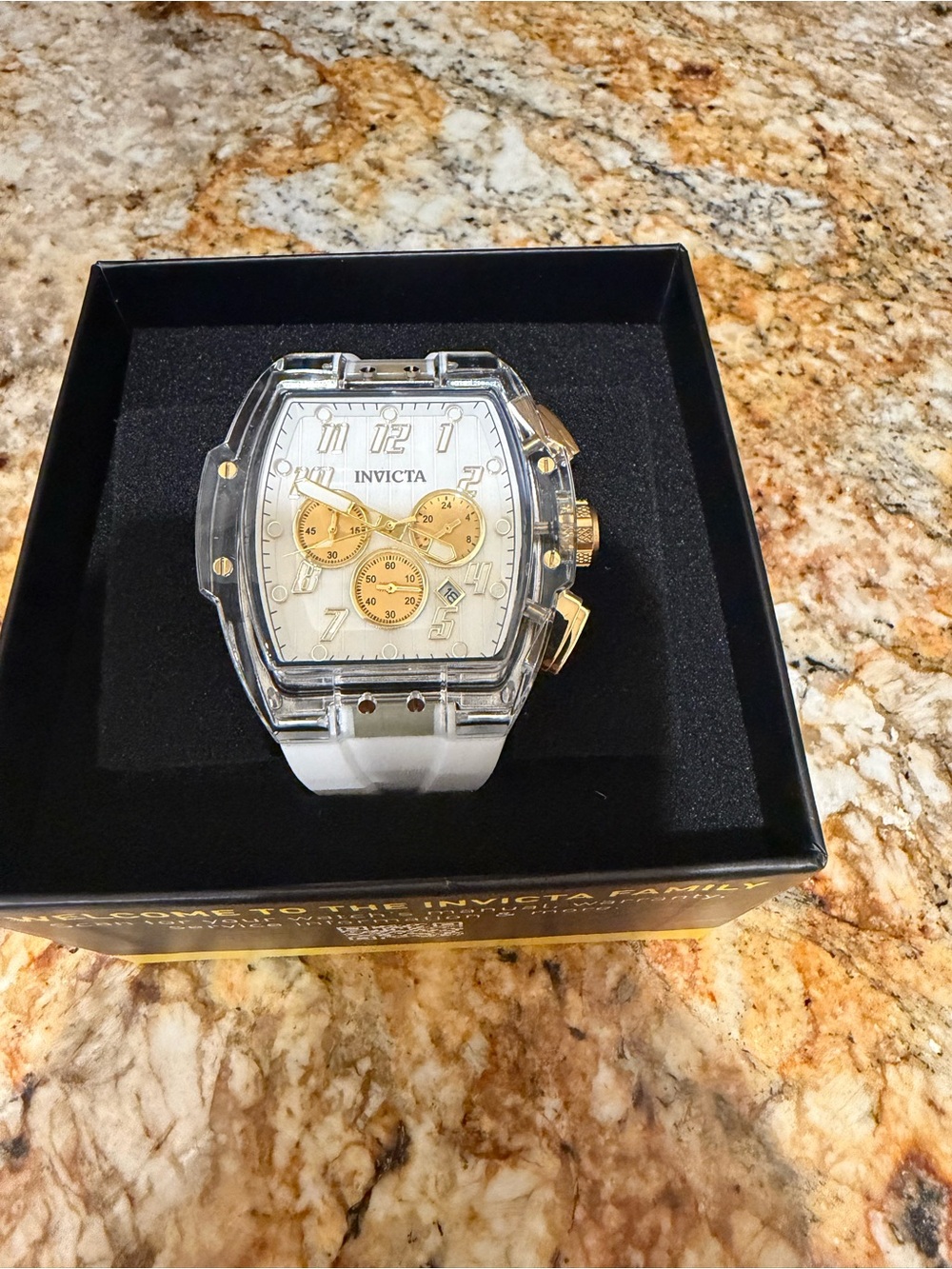 Invicta White and Gold S1 Ralley Men's Chronograph Watch with Square Case